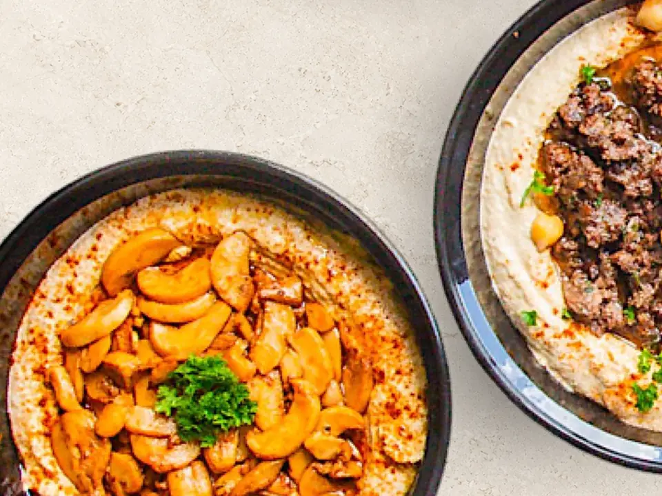 Mushroom hummus and ground beef hummus from above - Sababa, Cebu City